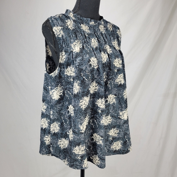 JOIE Smocked High Neck Sleeveless Blue  Multi Print Blouse Size Medium - Picture 3 of 7